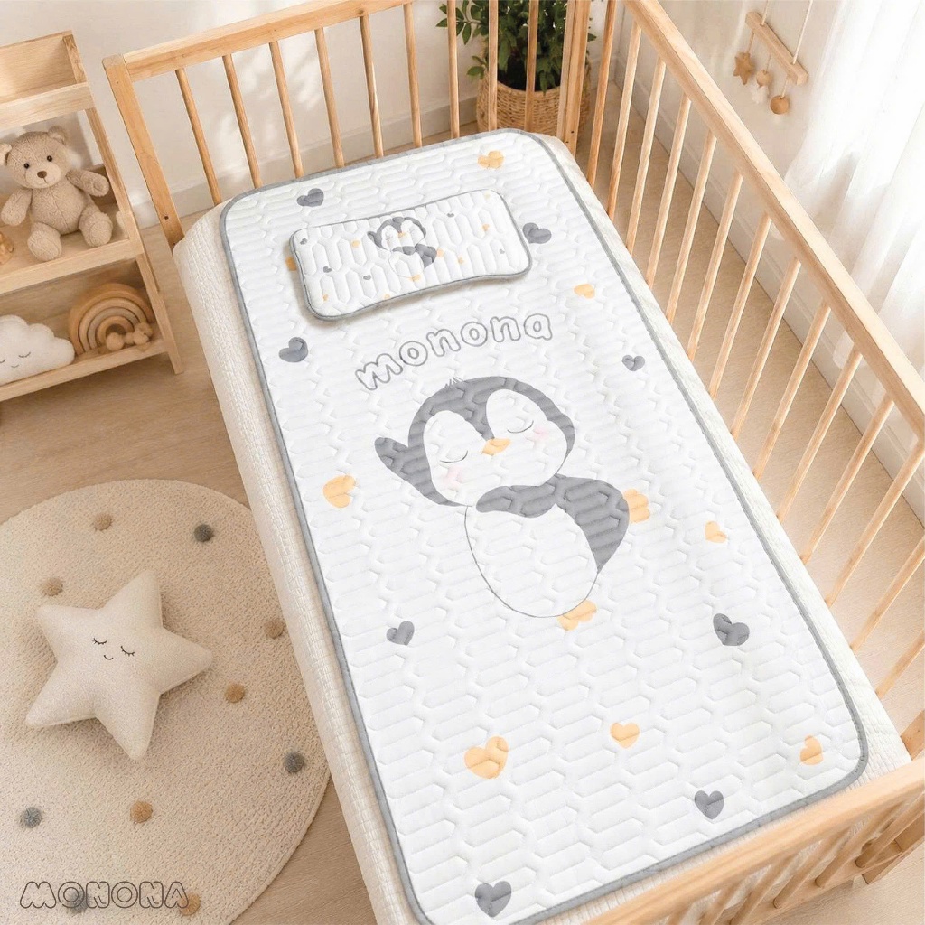 Thảm điều hoà kèm gối Monona chất liệu thông thoáng, điều hoà thân nhiệt quanh năm bảo vệ làn da bé
