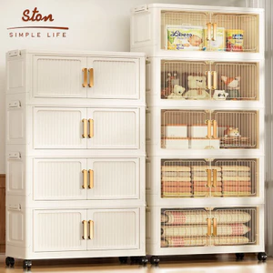 STON Tủ Nhựa Đựng Đồ Gấp Gọn Tủ Bếp Đa Năng Có Bánh Xe Tủ Quần Áo Chống Bụi Côn Trùng Kệ Đựng Đồ Đựng Quần Áo Đồ Chơi