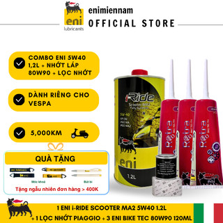 (Nhập khẩu) Combo Eni Scooter MA2 5W40 1.2L + Lọc nhớt + 3 Nhớt láp Eni 80W90 (Vespa/Piaggio)