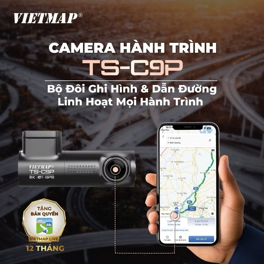 [HCM] Camera Hành Trình VIETMAP TS-C9P, Độ Phân Giải 2K Tích Hợp GPS