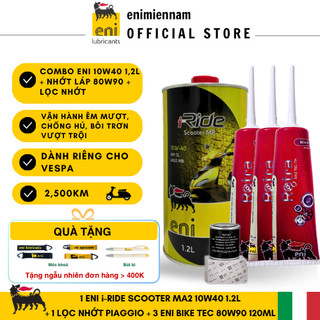 (Nhập khẩu) Combo nhớt Eni Scooter 10W40 1.2L + Lọc nhớt vespa + 3 Nhớt Lap 80W90 120ML cho Vespa