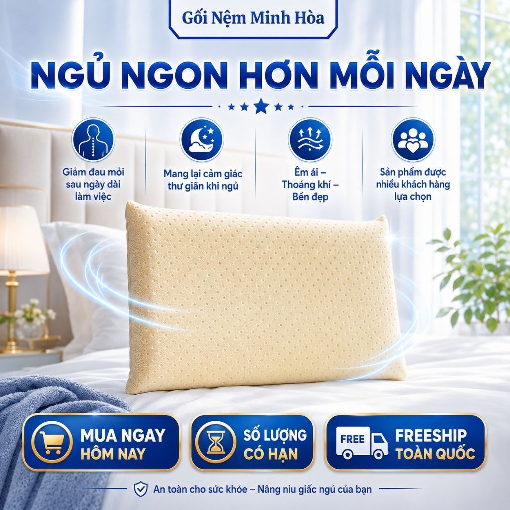 [Combo 2 Gối] Gối Nằm Cao Su Memoniform American - Hỗ Trợ Giấc Ngủ, Giảm Đau Vai Gáy, Đàn Hồi Tốt, Kích Thước 40x60cm