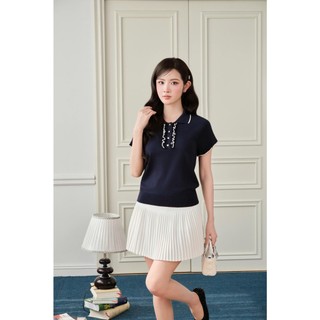 DELIZ PREMIUM - Áo len lông thỏ cổ polo phối viền bèo tiểu thư đính cúc tròn phong cách Hàn Quốc PL311 (Tặng túi giấy)