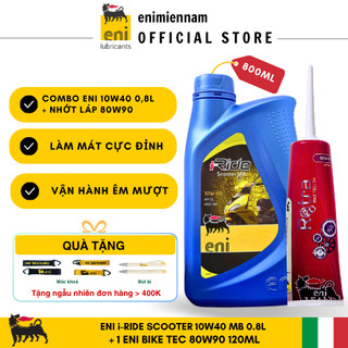 (Nhập khẩu) Combo nhớt máy xe tay ga Eni Scooter 10W40 0.8L + Nhớt Láp 80W90 120ML