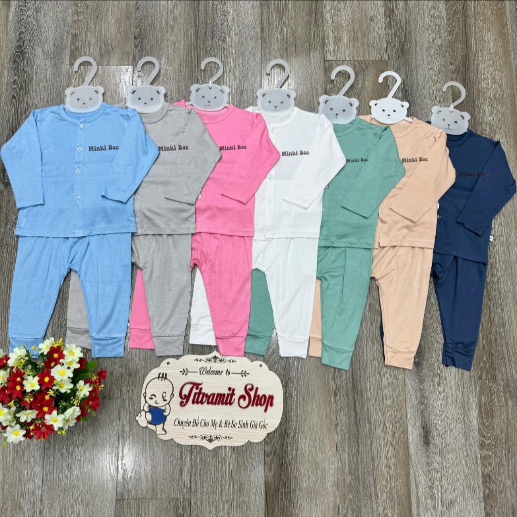 Bộ MinkiBae dài tay cúc giữa, Bộ thun lạnh dài tay cho bé trai, bé gái sơ sinh