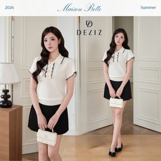 DELIZ PREMIUM - Áo len lông thỏ cổ polo phối viền bèo tiểu thư đính cúc tròn phong cách Hàn Quốc PL311 (Tặng túi giấy)