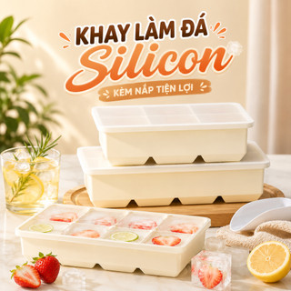 Khay Làm Đá Silicon Có Nắp Chống Mùi Tủ Lạnh, Khay Làm Đá Thông Minh 4/6/8 Viên, Dễ Dàng Lấy Đá