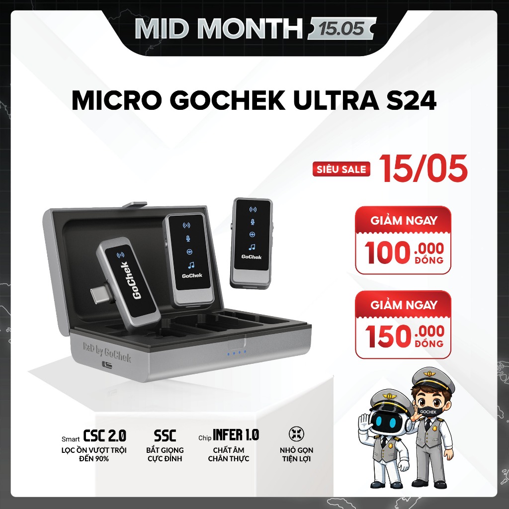 Micro Thu Âm Không Dây GoChek ULTRA S24 – 2 Chân Cắm, Hỗ Trợ Live/Quay Video/Ghi Âm - 1
