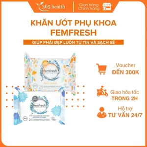 Khăn giấy ướt vệ sinh vùng kín phụ nữ Femfresh giúp phái đẹp luôn tự tin và sạch sẽ (Hộp 25 miếng)