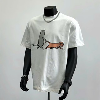 Áo Phông Cộc Tay Hè Cổ Tròn Form Nam Nữ Hai Chú Chó Sành Điệu, Chất Liệu Cotton Khô Mềm Mịn Thấm Hút Mồ Hôi