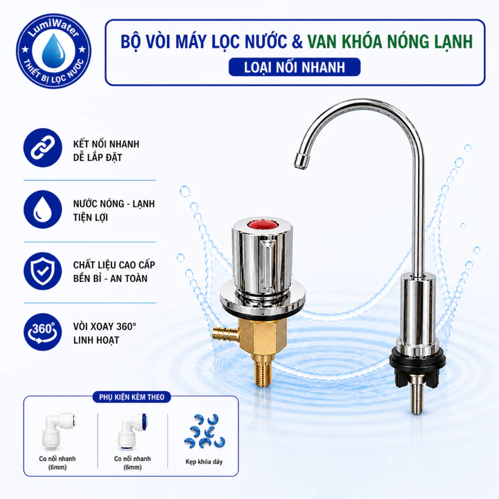 Bộ Vòi Máy Lọc Nước & Van Khóa Nóng Lạnh, Loại Nối Nhanh - (Dùng Cho Máy Lọc Nước Nóng Lạnh)