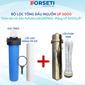 Combo Cốc Béo 20 inch (Jumboo)+ Máy Lọc UF Dùng Sợi Lọc PVDF 3000 lít/h , Bộ Lọc Tổng Sinh Hoạt Cốc Béo + UF Forseti