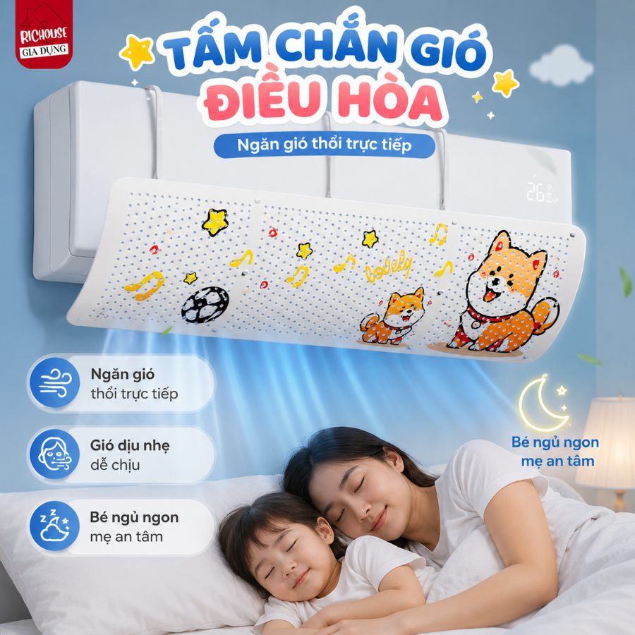 Tấm Chắn Gió Điều Hoà, Tấm chuyển đổi hướng gió điều hoà, máy lạnh bảo vệ sức khoẻ gia đình