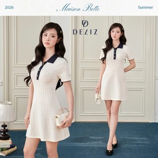 DELIZ PREMIUM - Váy len nữ cổ polo dáng xòe tiểu thư dệt nhiều lỗ thoáng khí mềm mịn cao cấp VA280 (Tặng túi giấy)