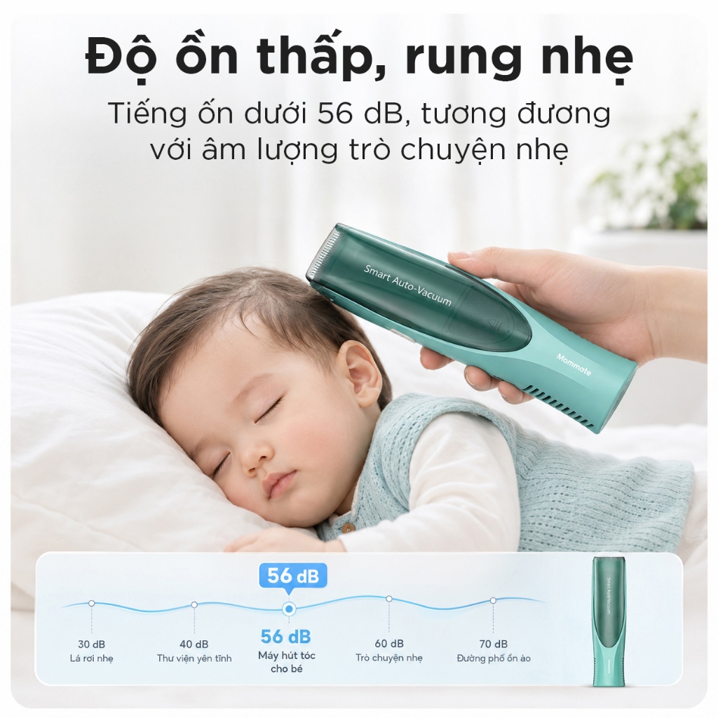 Tông Đơ Cắt Tóc Cho Bé Mommate Tích Hợp Hút Tóc Tự Động - Êm Ái, Không Vương Tóc