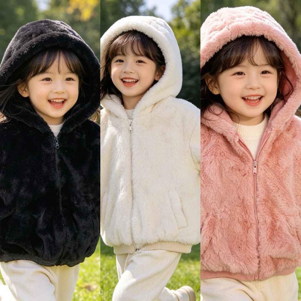 Áo khoác lông bé gái có mũ form nhỏ xuất dư xịn C6001 cho bé 3-5 tuổi (9-14kg) ấm mềm cao cấp