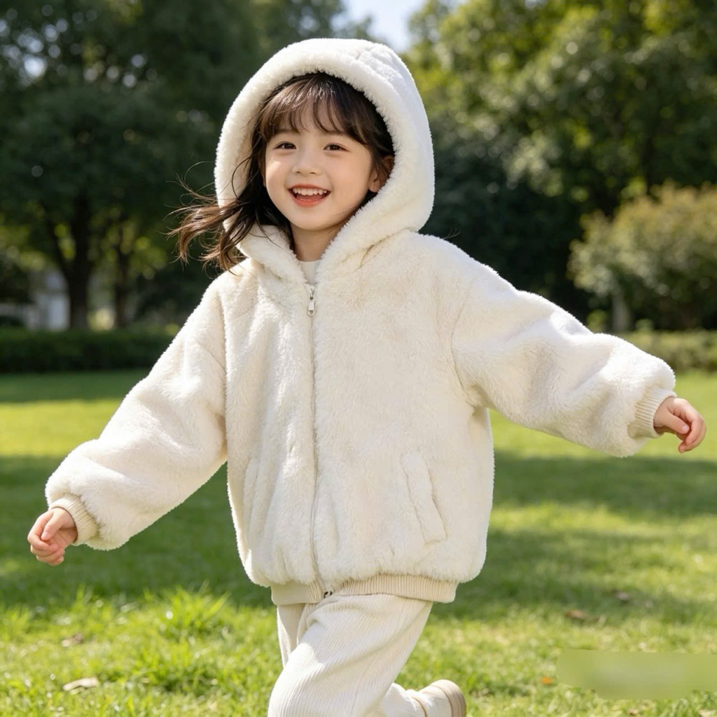 Áo khoác lông bé gái có mũ form nhỏ xuất dư xịn C6001 cho bé 3-5 tuổi (9-14kg) ấm mềm cao cấp