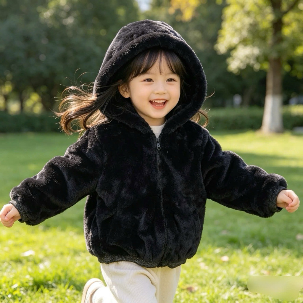 Áo khoác lông bé gái có mũ form nhỏ xuất dư xịn C6001 cho bé 3-5 tuổi (9-14kg) ấm mềm cao cấp
