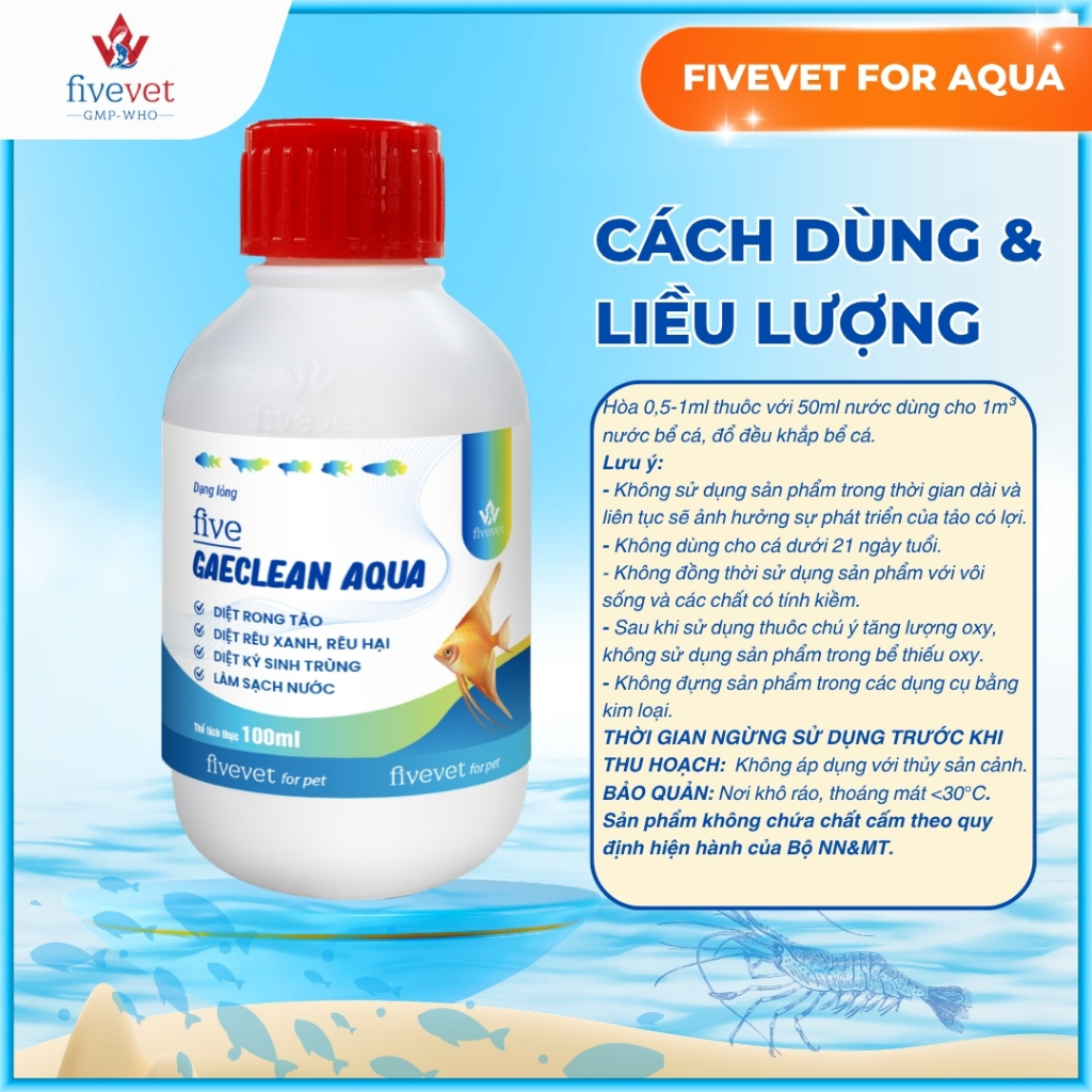 Dung Dịch Xử Lý Nước Hồ Cá Có Rêu Tảo FIVEVET – Five-Gaeclean Aqua (TS cảnh)