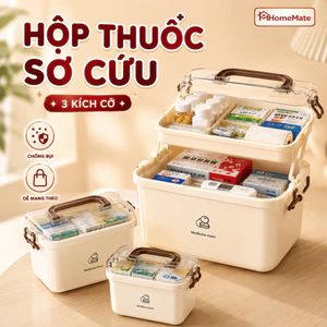 Hộp Đựng Thuốc Sơ Cứu 2 Tầng HomeMate Có Tay Cầm, Hộp Nhựa Đựng Thuốc Gia Đình Đa Năng Cỡ Lớn