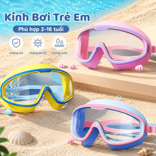 Kính Bơi Trẻ Em Góc Nhìn Rộng Có Nút Bịt Tai, Tròng Kính HD Chống Sương Mờ Và Tia UV Bảo Vệ Mắt Bé An Toàn Khi Bơi