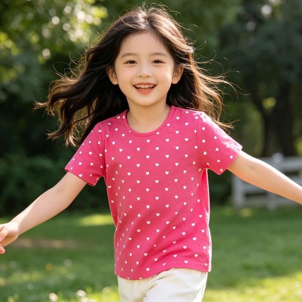 Áo thun cotton bé gái họa tiết A14 3 màu siêu xinh co giãn size 110-130 (18-24kg) thoáng mát