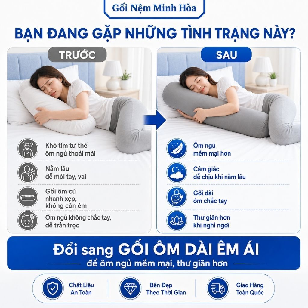 Gối Ôm Memory Foam Than Hoạt Tính - Gối Mềm Mịn, Thoáng Mát, An Toàn Khi Sử Dụng, Hỗ Trợ Giấc Ngủ Ngon