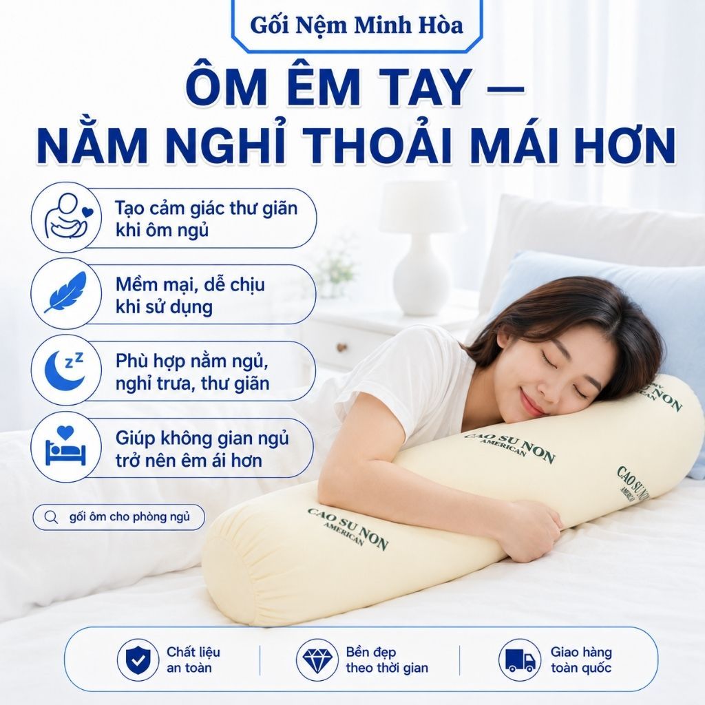 Gối Ôm Cao Su Non American Memory Foam Dài – Gối Thoáng Khí, Thoải Mái Khi Dùng, Êm Mịn, Kháng Khuẩn, Bền Đẹp