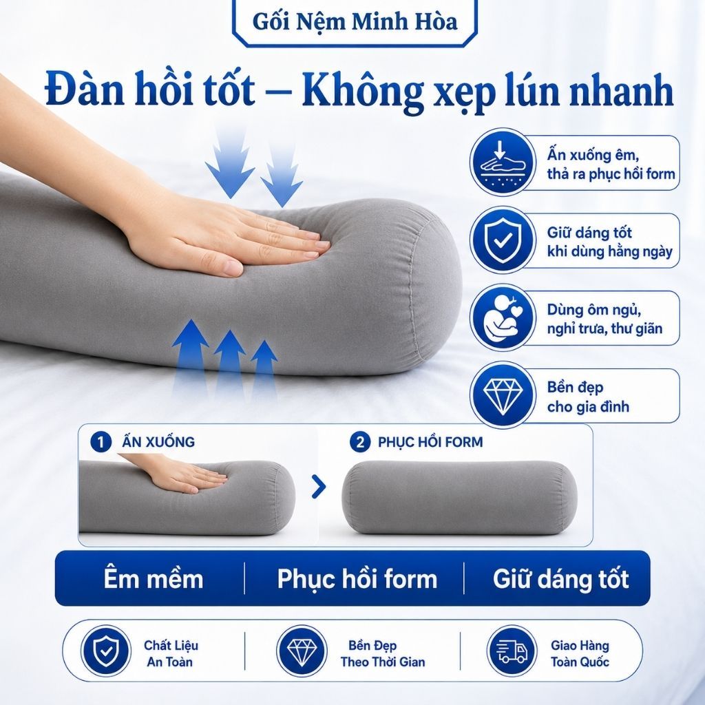 Gối Ôm Cao Su Non American Memory Foam Dài – Gối Thoáng Khí, Thoải Mái Khi Dùng, Êm Mịn, Kháng Khuẩn, Bền Đẹp