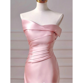 Đầm Dạ Hội Đuôi Cá Màu Hồng Satin Cao Cấp Cúp Ngực Phối Lưới 3D Hoa Nổi Sang Trọng Dự Tiệc Sự Kiện Chụp Ảnh