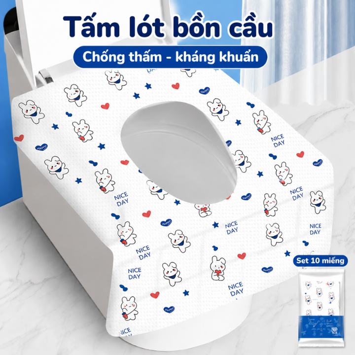 [LOẠI DÀY] Set 10 Miếng Giấy Lót Bồn Cầu Dùng 1 Lần TRENDY Tự Phân Hủy Chống Thấm Nước Dính Chắc Chắn Vô Trùng Sạch Sẽ
