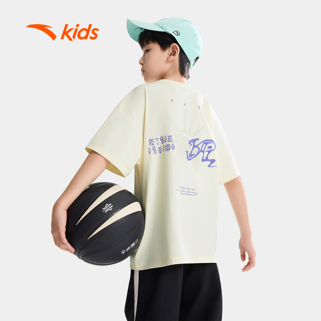 Anta Kids Áo Thun Thể Thao Bé Trai Bóng Rổ Đi Học Đi Chơi Thoáng Mát Nhanh Khô 3526B1118