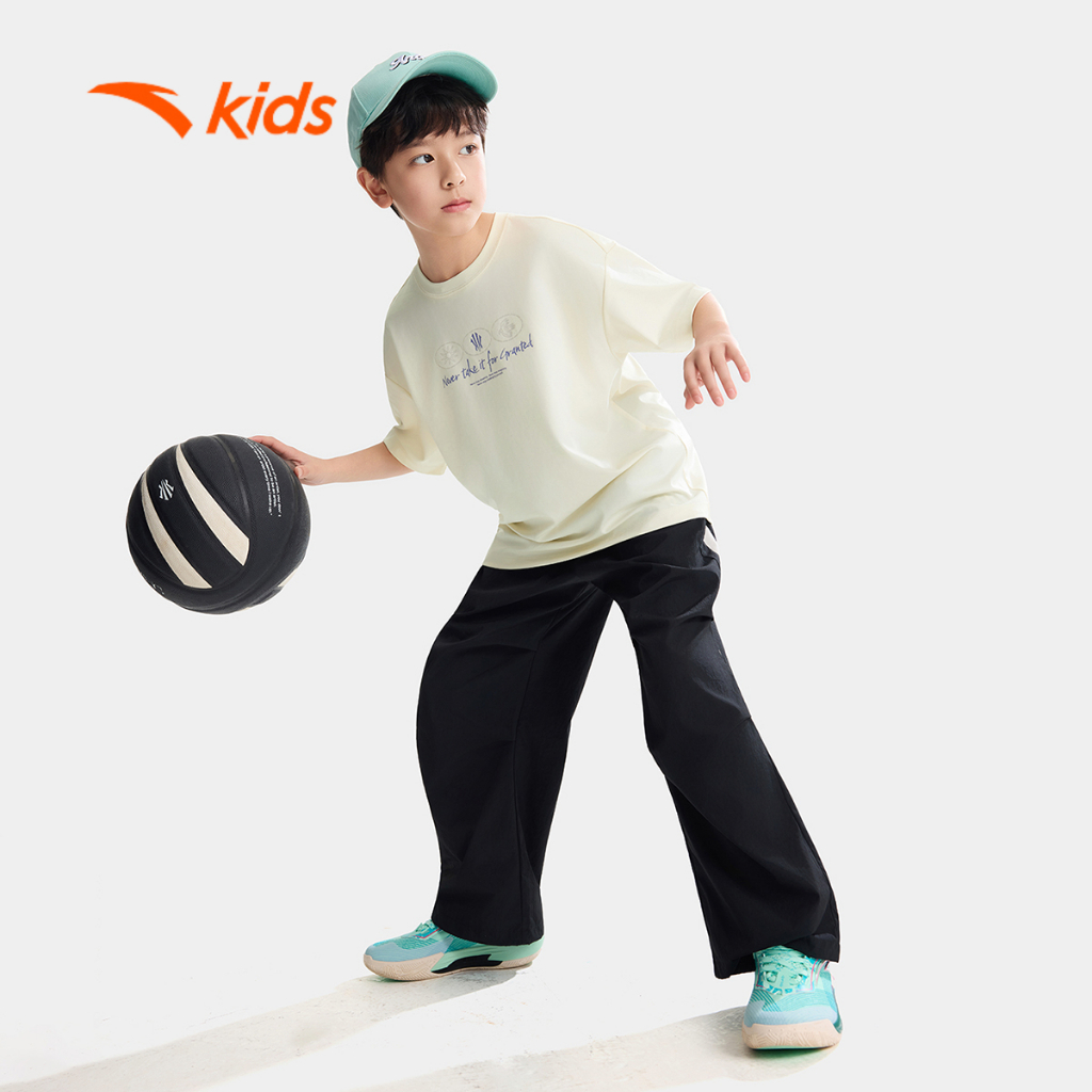 Anta Kids Áo Thun Thể Thao Bé Trai Bóng Rổ Đi Học Đi Chơi Thoáng Mát Nhanh Khô 3526B1118