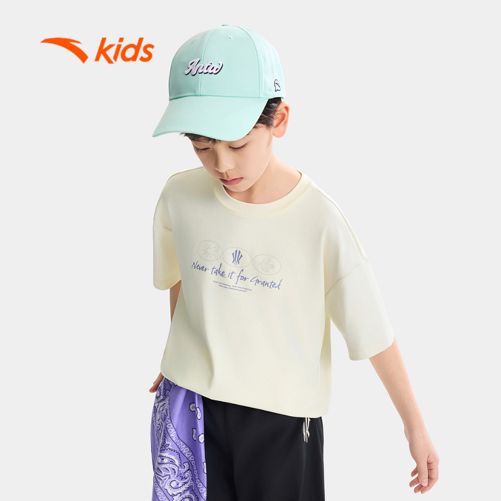 Anta Kids Áo Thun Thể Thao Bé Trai Bóng Rổ Đi Học Đi Chơi Thoáng Mát Nhanh Khô 3526B1118