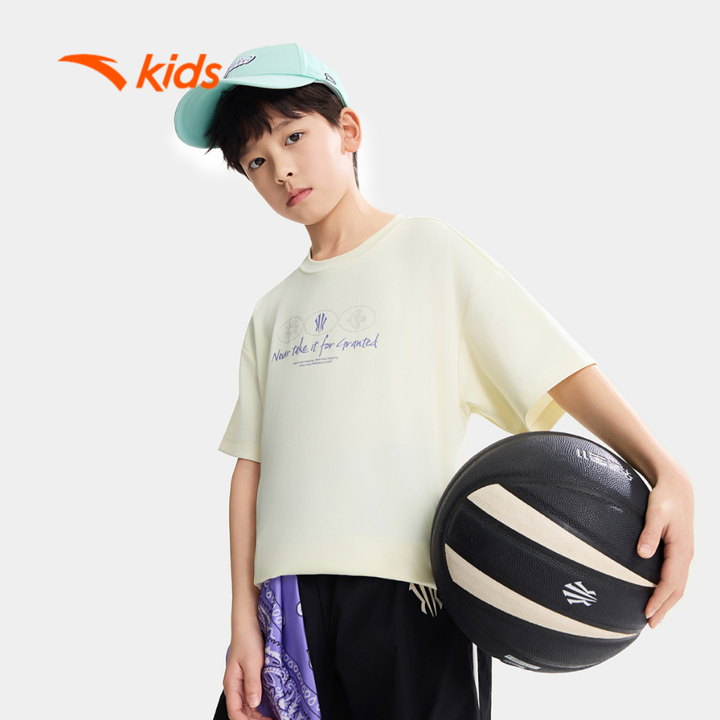 Anta Kids Áo Thun Thể Thao Bé Trai Bóng Rổ Đi Học Đi Chơi Thoáng Mát Nhanh Khô 3526B1118