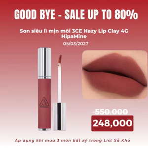 Son Kem Siêu Lì Mịn Môi 3CE Hazy Lip Clay 4g