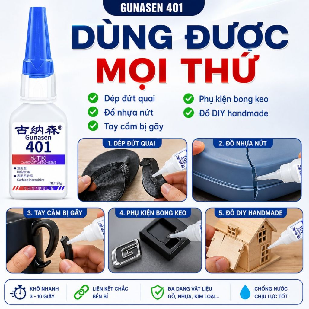 Keo dán đa năng bản cải tiến keo 502 keo dán Gunasen khô nhanh siêu dính dán mọi vật liệu 20g