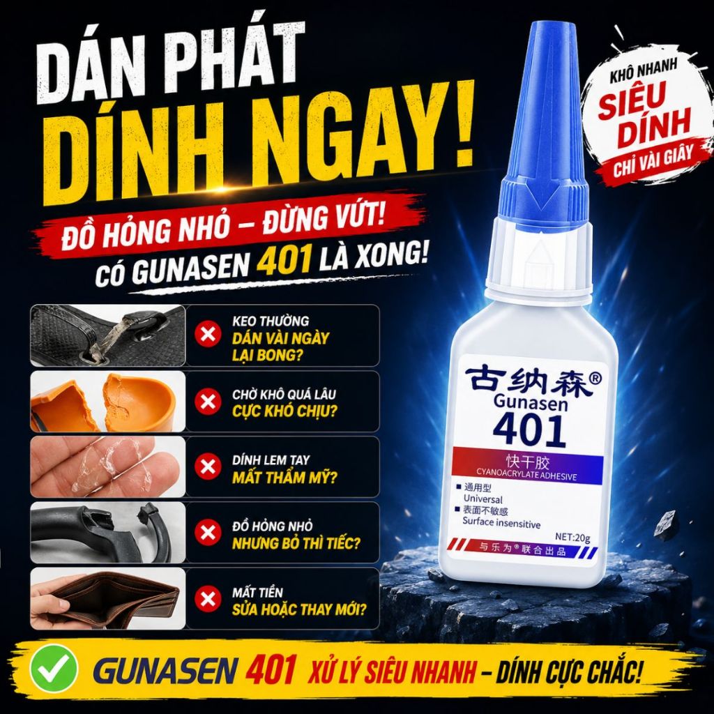 Keo dán đa năng bản cải tiến keo 502 keo dán Gunasen khô nhanh siêu dính dán mọi vật liệu 20g