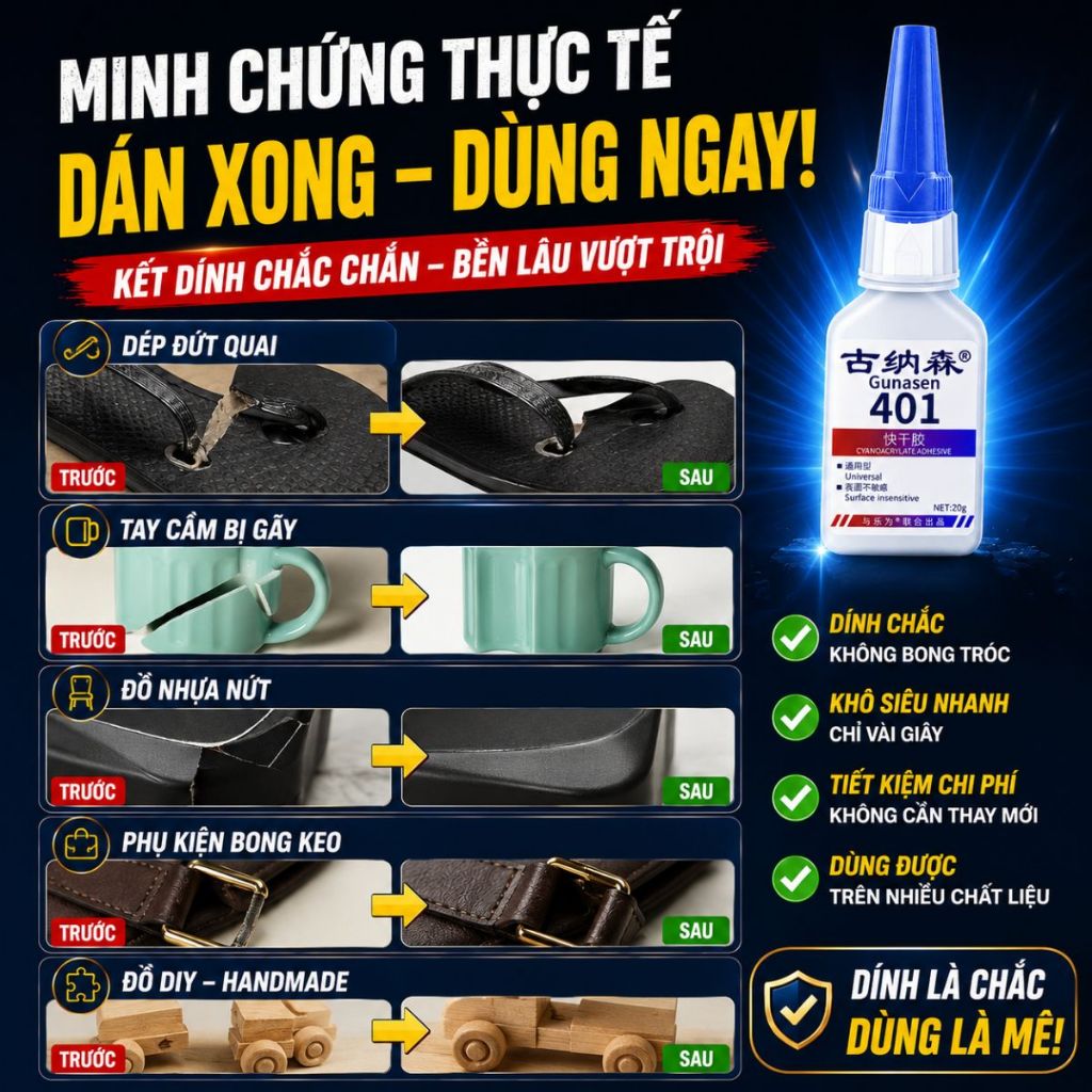 Keo dán đa năng bản cải tiến keo 502 keo dán Gunasen khô nhanh siêu dính dán mọi vật liệu 20g