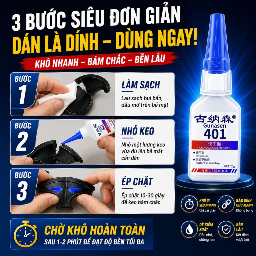 Keo Dán Đa Năng Gunasen 401 415 460 480 495 496 20G Khô Nhanh Siêu Dính Chịu Lực Chống Nước