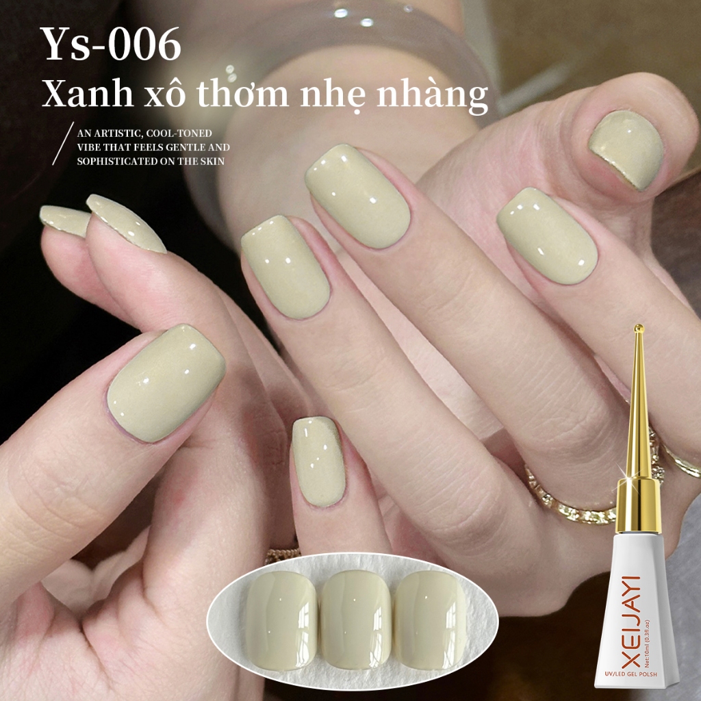 XEIJAYI 10ml - Sơn móng tay dạng gel màu be-xanh lá cây, bền màu và thích hợp để tự làm tại nhà.