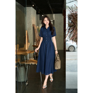 Đầm Nữ 𝐂𝐂𝐇𝐀𝐓 Dáng Xòe Jiwon Line Smoking Eo Chất Liệu Tơ Tằm Mềm Mại 16VNV2019XT