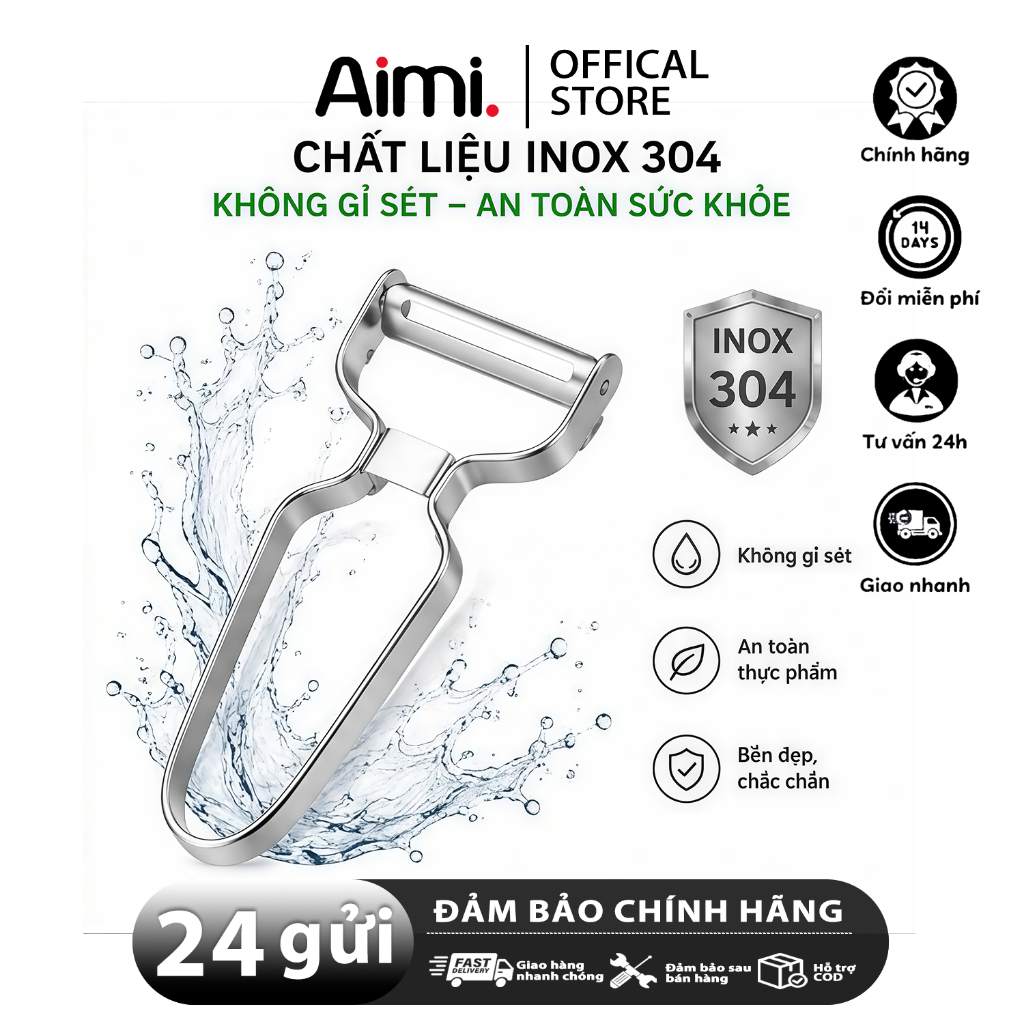 Dụng cụ gọt vỏ đa năng inox, dao bào hoa quả và dưa chuột, lưỡi rộng cao cấp cho nhà bếp