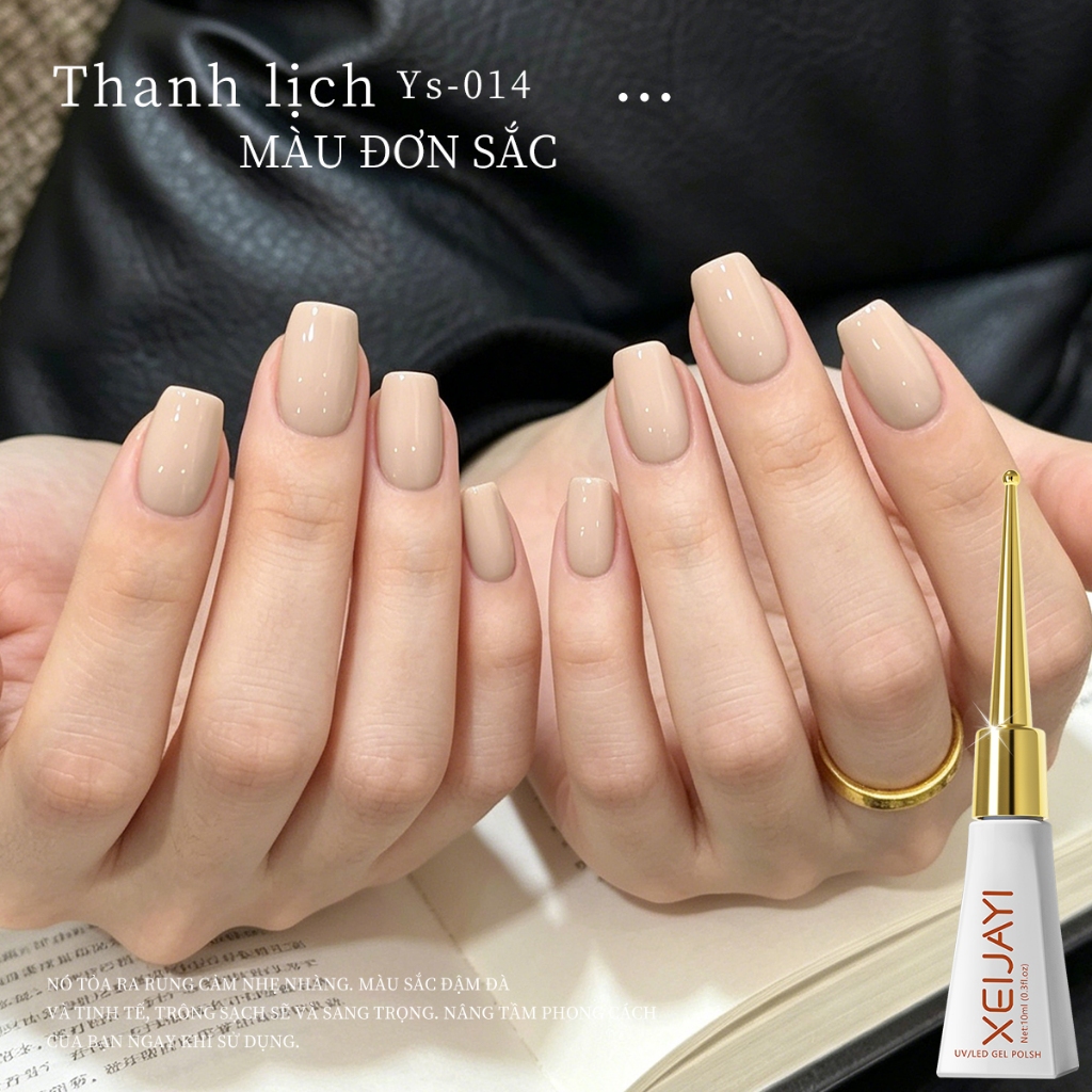 XEIJAYI 10ml - Sơn gel móng tay màu trà sữa nude. Độ bão hòa thấp, thích hợp cho các tiệm nail.
