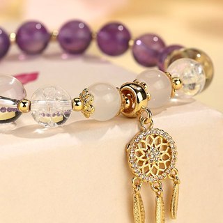 Vòng Tay Phong Thủy Đá Thạch Anh Tím Tự Nhiên Lắc Tay Dreamcatcher May Mắn Chiêu Tài Lộc Cho Nữ