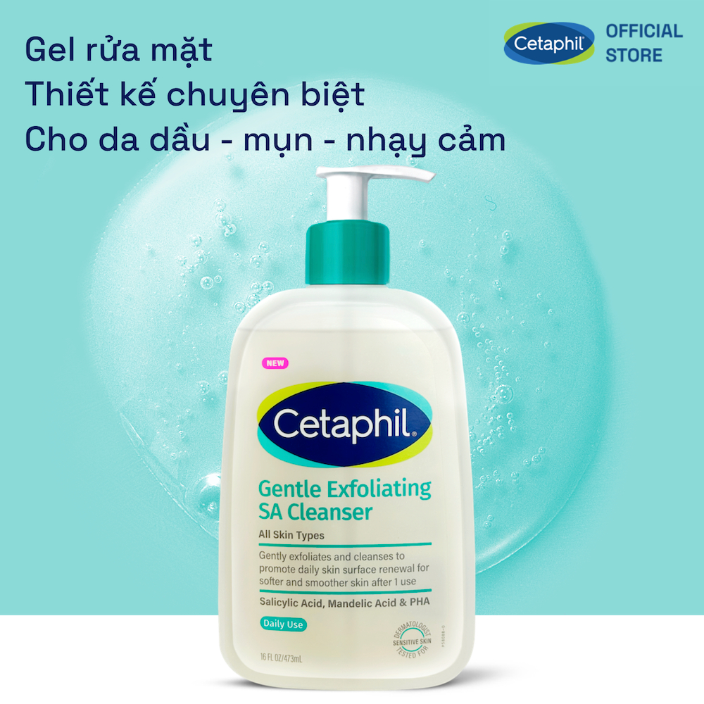 [LIVE] Gel rửa mặt làm sạch dầu nhờn ngăn mụn da dầu nhạy cảm CETAPHIL GENTLE EXFOLIATING SA CLEANSER 473ml