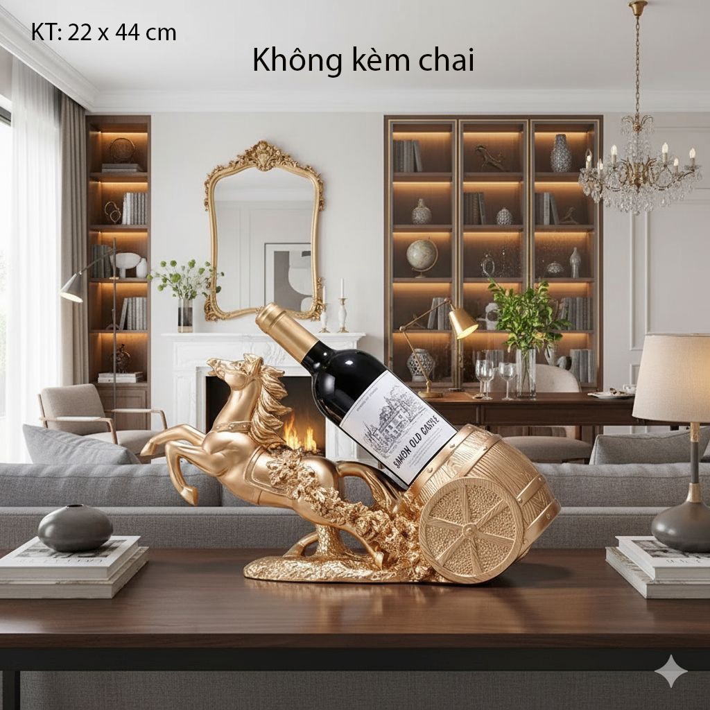 Tượng ngựa để rượu xanh vàng decor nhà cửa(không kèm chai)
