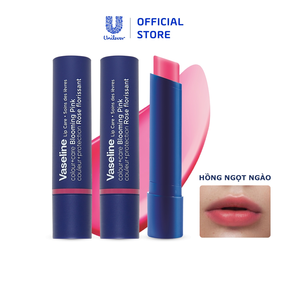 Combo 2 Son dưỡng môi Vaseline Colour+Care Blooming Pink 3g
