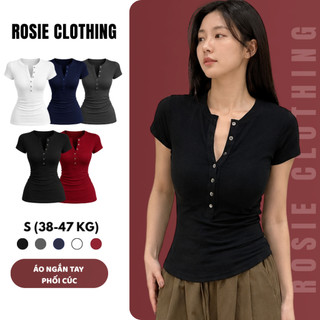 Áo Thun Cổ Tròn Tshirt Nữ Nhiều Cúc Ngắn Tay Chất Vải Thun Cotton WAT009