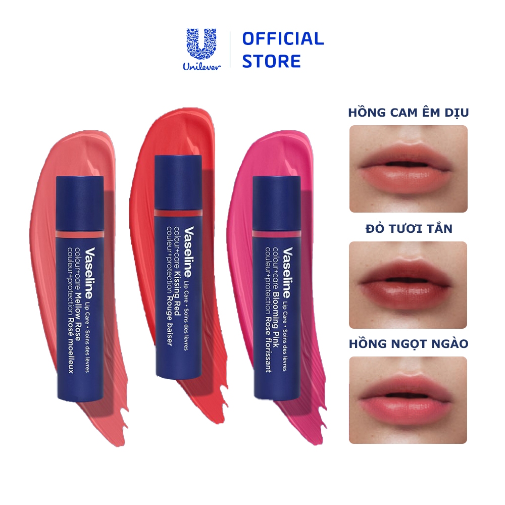 Combo 2 Son dưỡng môi Vaseline Colour+Care Mellow Rose 3g (Cam)